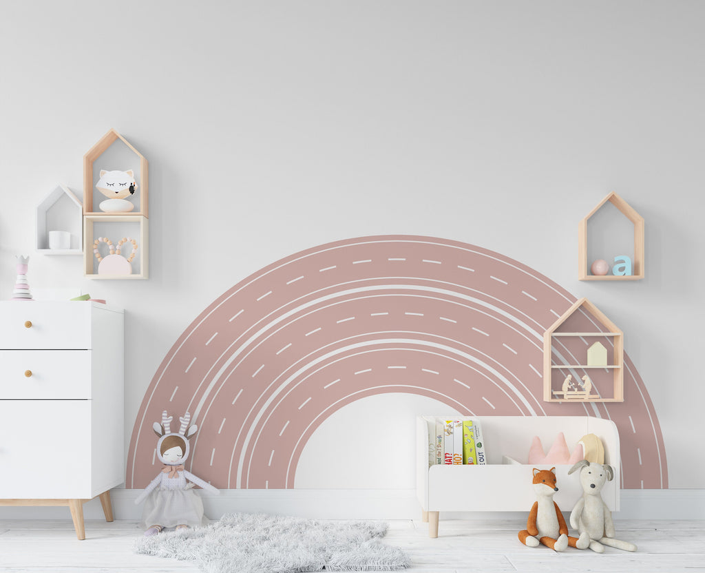 Road Arch Wall Decal Highway Vinyl Sticker Track Route Wall Decor Kids Playroom Boys Room Wall Art Automotive Bedroom Mural Sticker 129LU