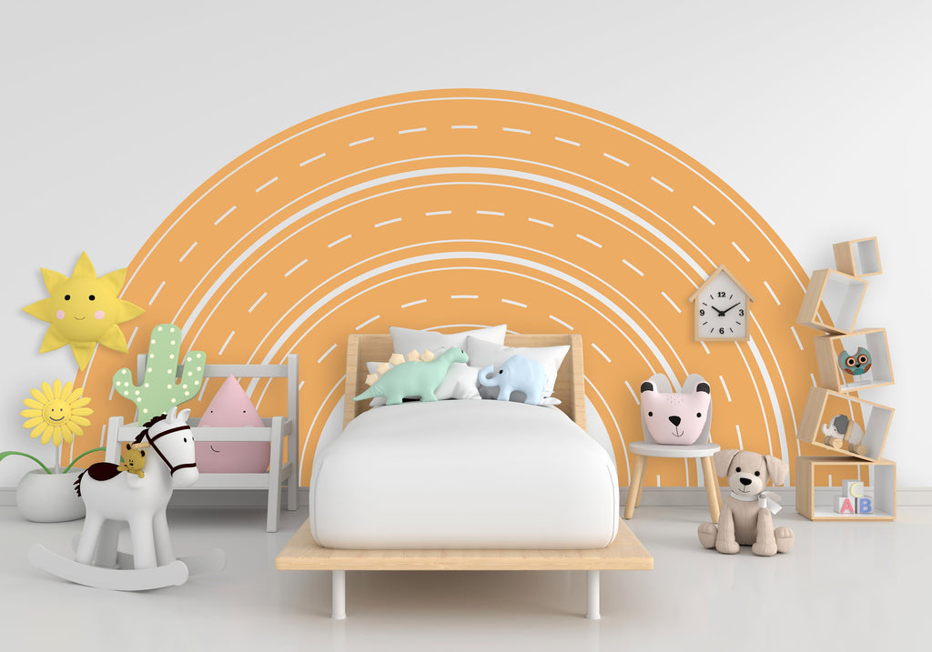 Road Arch Wall Decal Highway Vinyl Sticker Track Route Wall Decor Kids Playroom Boys Room Wall Art Automotive Bedroom Mural Sticker 129LU