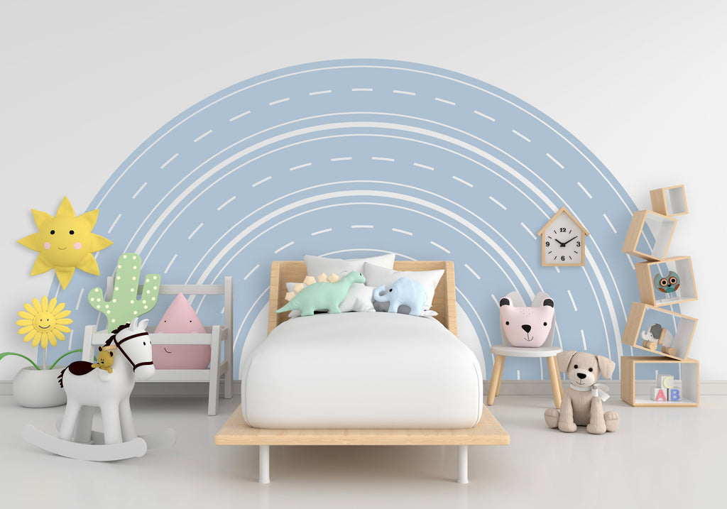 Road Arch Wall Decal Highway Vinyl Sticker Track Route Wall Decor Kids Playroom Boys Room Wall Art Automotive Bedroom Mural Sticker 129LU