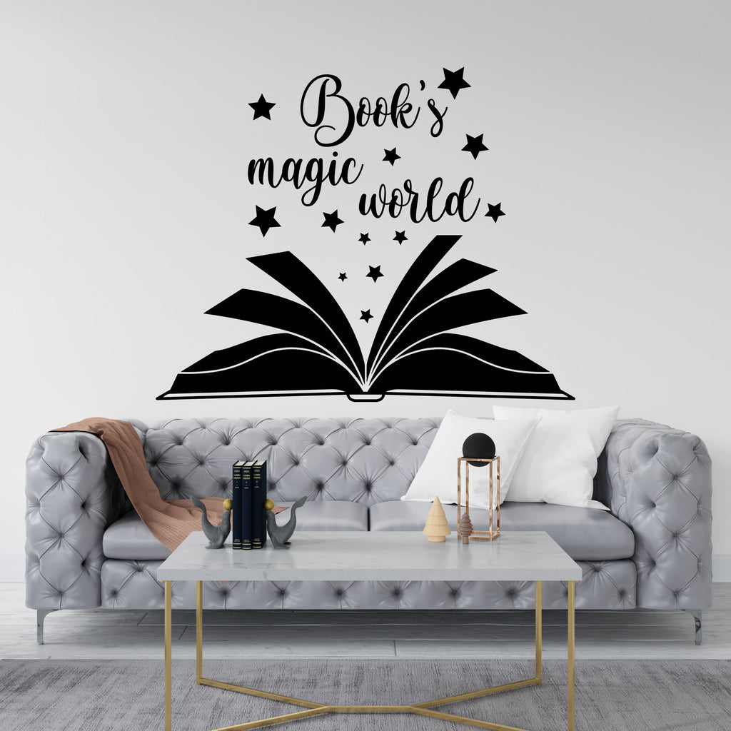 Book magic world vinyl wall art decals, book shelves decor, library wall decal, education decals, reading room, nurseries school gifts 098RS