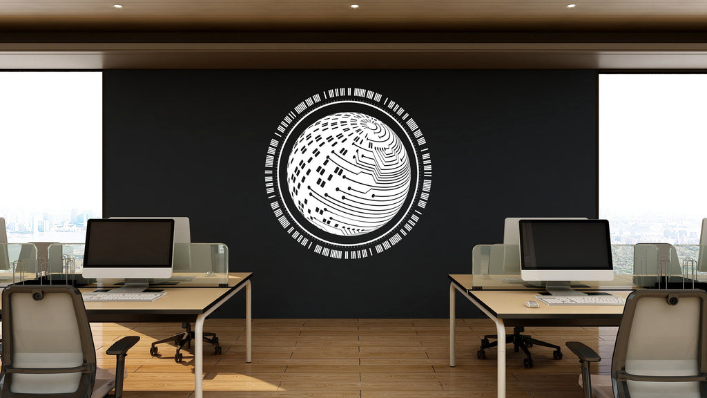 Circuit Board Wall Decal, Technology Vinyl Wall Art Decals, Computer Circuit Decor, Binary Code Software Science Wall Sticker Office 168LU