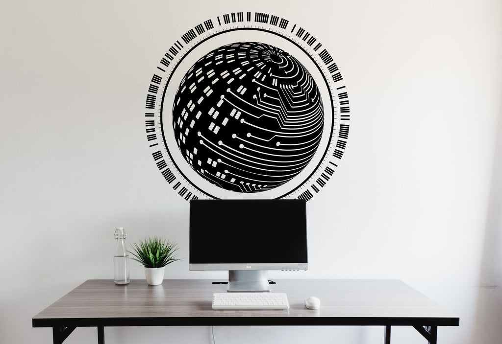 Circuit Board Wall Decal, Technology Vinyl Wall Art Decals, Computer Circuit Decor, Binary Code Software Science Wall Sticker Office 168LU