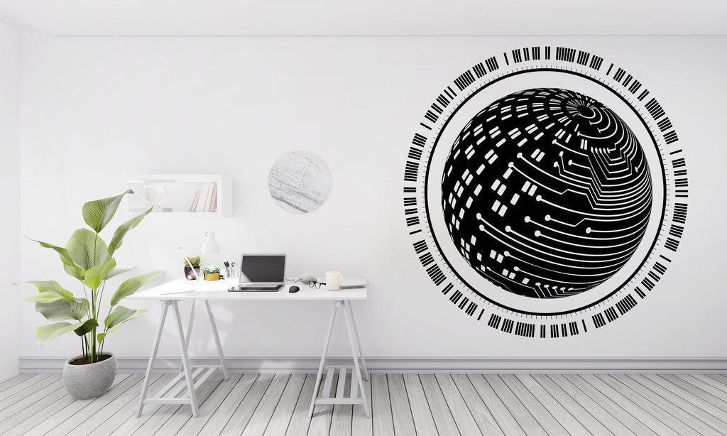 Circuit Board Wall Decal, Technology Vinyl Wall Art Decals, Computer Circuit Decor, Binary Code Software Science Wall Sticker Office 168LU