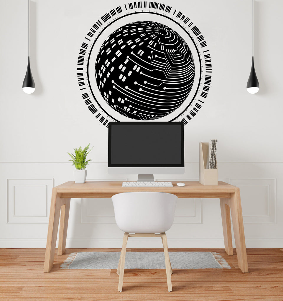 Circuit Board Wall Decal, Technology Vinyl Wall Art Decals, Computer Circuit Decor, Binary Code Software Science Wall Sticker Office 168LU