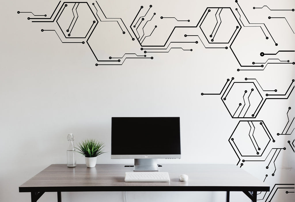 Circuit Board Wall Decal, Technology Vinyl Wall Art Decals, Company Name Decal, Office Decor, Business Wall Decal, Wall Art Office 170LU