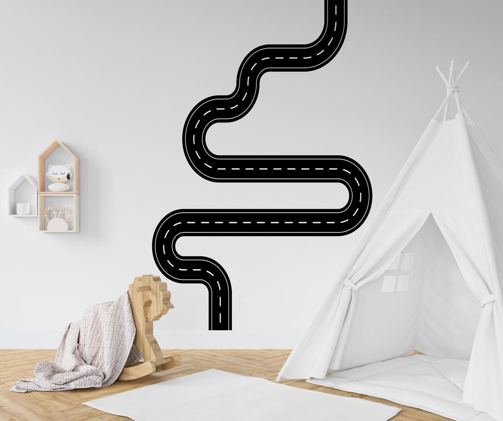Road wind Wall Decal Highway Vinyl Sticker Track Route Wall Decor Kids Playroom Boys Room Wall Art Automotive Bedroom Mural Sticker 133LU