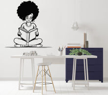 Load image into Gallery viewer, Afro American Girl Reading a book wall decal, Girl book Lover decor, library wall decal, education decals reading room nurseries gifts 074RS