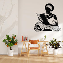 Load image into Gallery viewer, Afro American Girl Reading a book wall decal, Girl book Lover decor, library wall decal, education decals reading room nurseries gifts 075RS