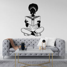 Load image into Gallery viewer, Afro American Girl Reading a book wall decal, Girl book Lover decor, library wall decal, education decals reading room nurseries gifts 076RS