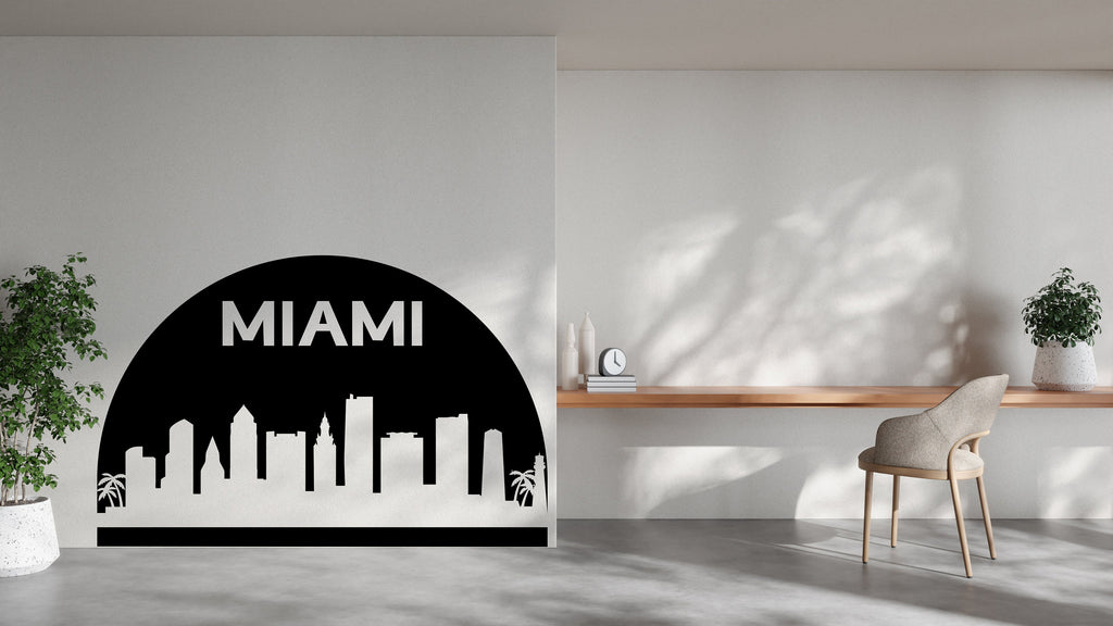 Miami City Skyline Arch Wall Decal Vinyl Sticker City Miami Florida Decal Vinyl Sticker Home Decor Headboard Decal Living Room Office 175LU