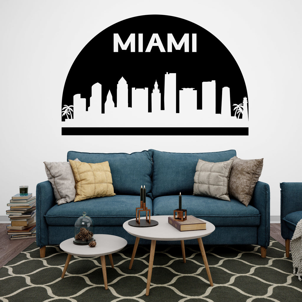 Miami City Skyline Arch Wall Decal Vinyl Sticker City Miami Florida Decal Vinyl Sticker Home Decor Headboard Decal Living Room Office 175LU