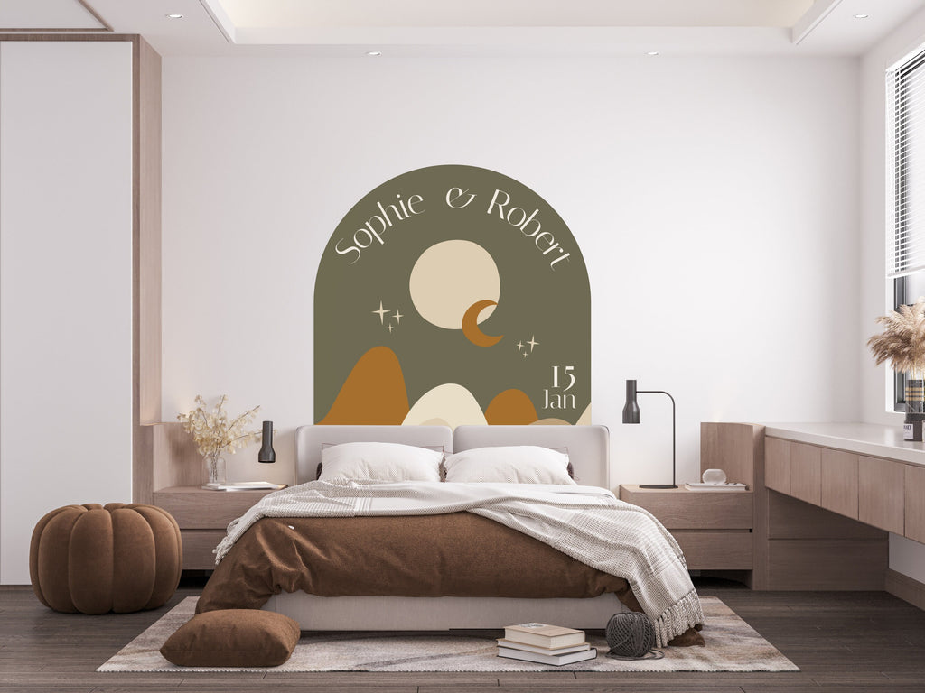 Boho Wall Decal, Couple Wedding Gift Wall Decal, Bed Arch Sticker, Hedboard Wall Decal, Arch Wall Decal Sticker, Super King Bed Arch 143LU