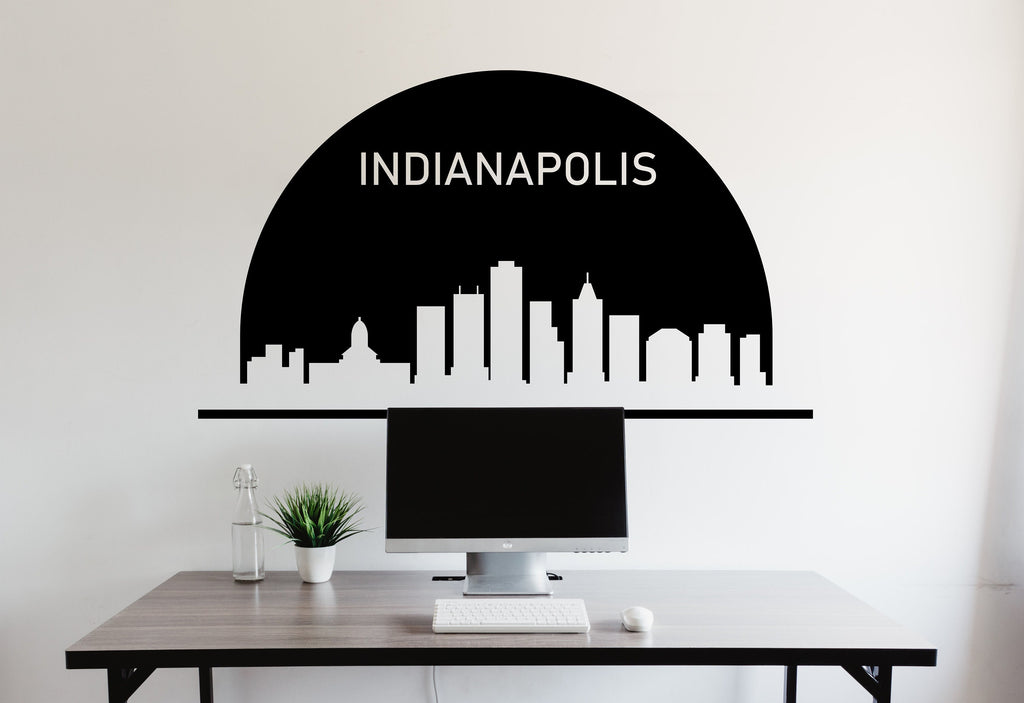 Indianapolis City Skyline Arch Wall Decal Indianapolis Indiana Decal Vinyl Sticker Home Decor Headboard Decal Living Room Office 179LU