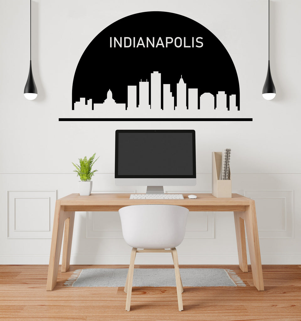 Indianapolis City Skyline Arch Wall Decal Indianapolis Indiana Decal Vinyl Sticker Home Decor Headboard Decal Living Room Office 179LU
