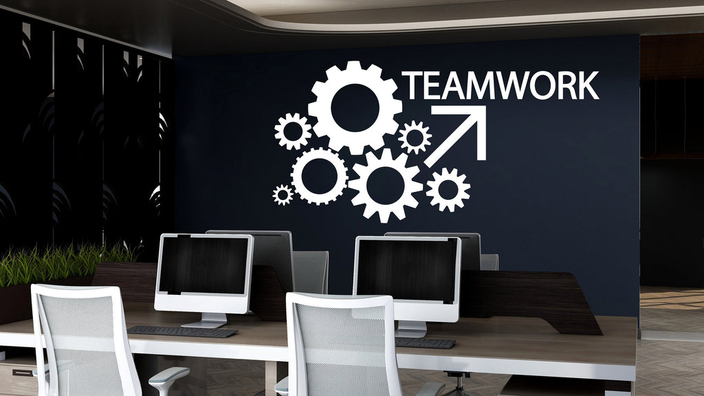 Teamwork Wall Decor Office Wall Decal Gear Idea Teamwork Business Inspire Office Decoration Motivation Stickers Mural Unique Gift 147LU