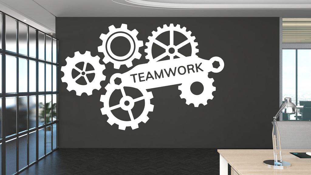 Teamwork Wall Decor Office Wall Decal Gear Idea Teamwork Business Inspire Office Decoration Motivation Stickers Mural Unique Gift 150LU
