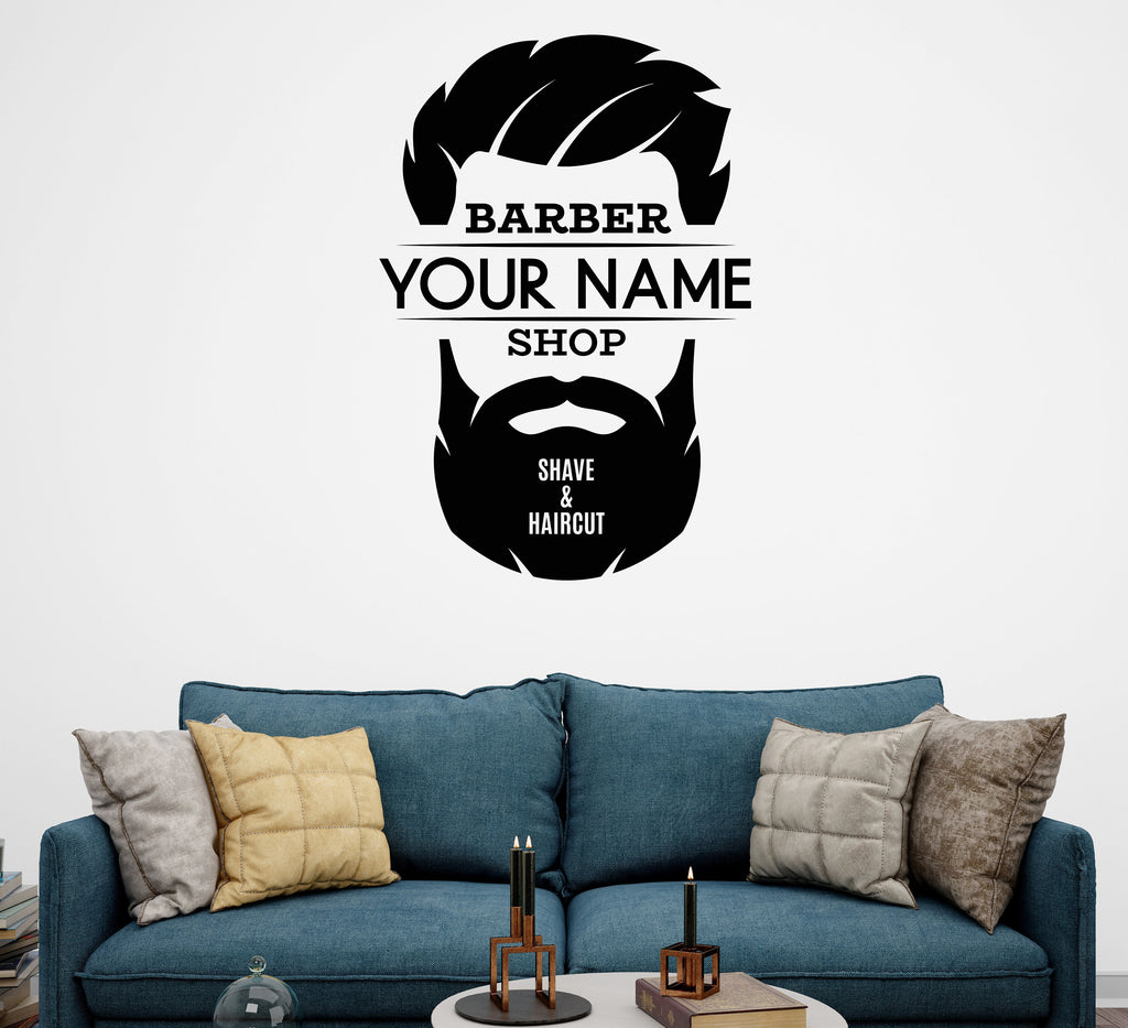 Barber Wall Decal, Barber Wall Decal, Barbershop Wall Decor, Custom Decals Razor Wall Art, Hair Salon Haircut Shaves Mens decor 184LU