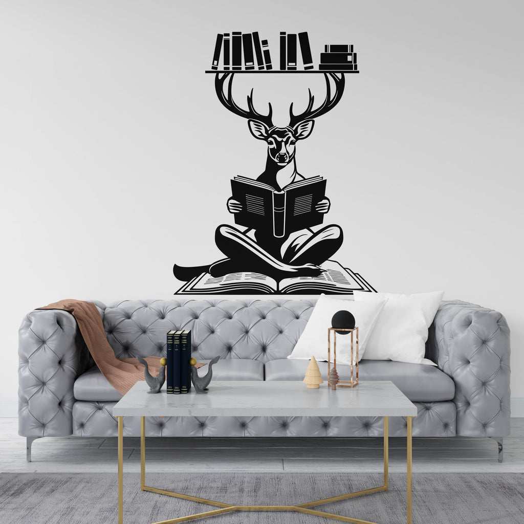 A cute Deer Reading a Book wall decal Reading Books Magic Wall Decal Vinyl Art Stickers for Interiors, Schools, Classrooms, Libraries 092RS