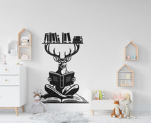Load image into Gallery viewer, A cute Deer Reading a Book wall decal Reading Books Magic Wall Decal Vinyl Art Stickers for Interiors, Schools, Classrooms, Libraries 092RS