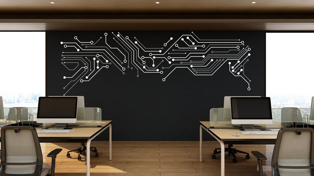 Circuit Board Wall Decal, Technology Vinyl Wall Art Decals, Computer Circuit Decor, Binary Code Software Science Wall Sticker Office 160LU