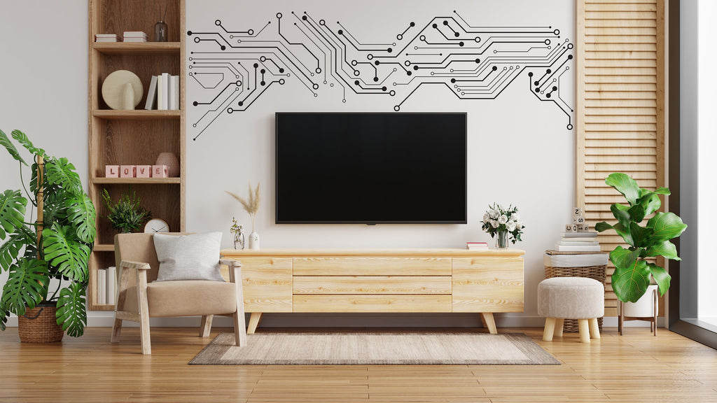 Circuit Board Wall Decal, Technology Vinyl Wall Art Decals, Computer Circuit Decor, Binary Code Software Science Wall Sticker Office 160LU