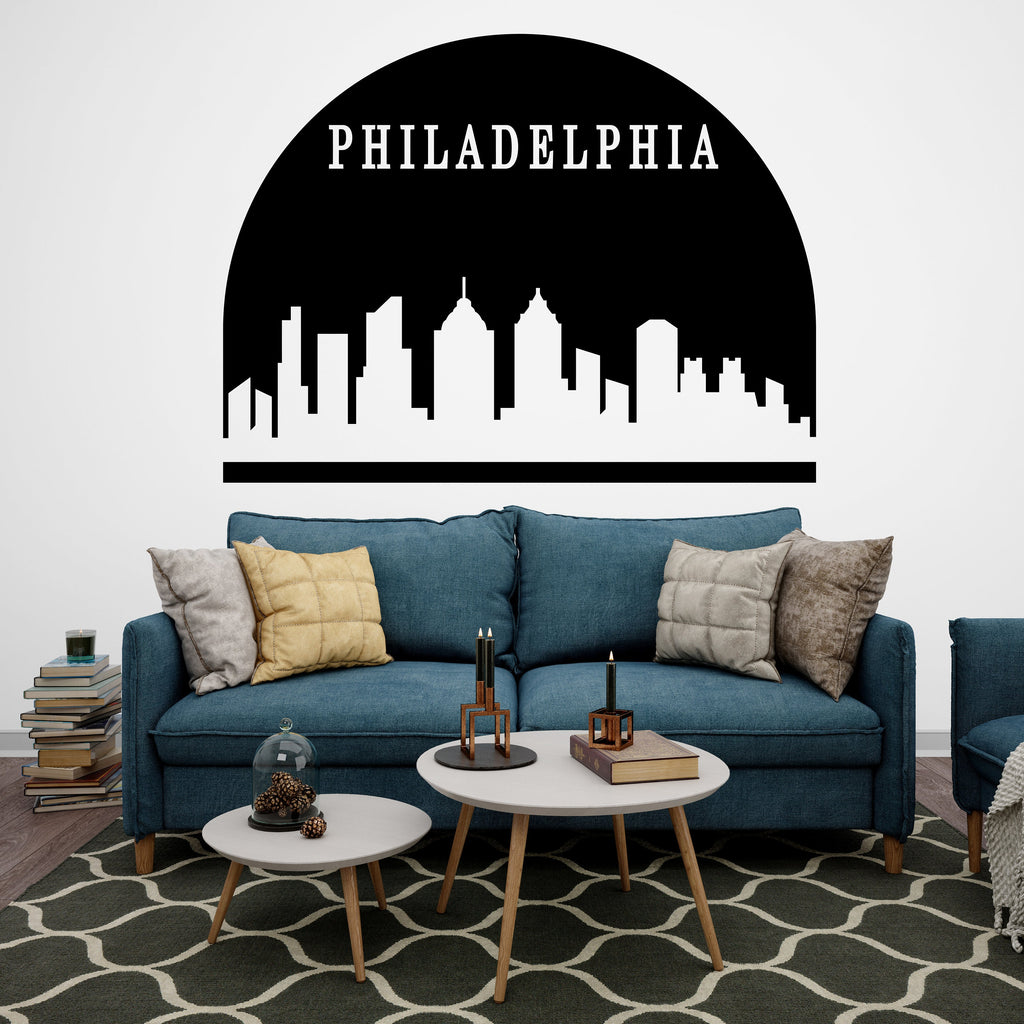 Philadelphia City Skyline Arch Wall Decal Sticker City Philadelphia Decal Vinyl Sticker Home Decor Headboard Decal Living Room Office 162LU