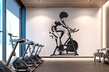 Load image into Gallery viewer, Afro American Girl Vinyl Gym Wall Decal, Gym Bike, Gym Decal, Fitness Collage, Gym Wall Art Gym Decor Gym Wall Decor Motivational Art 119RS