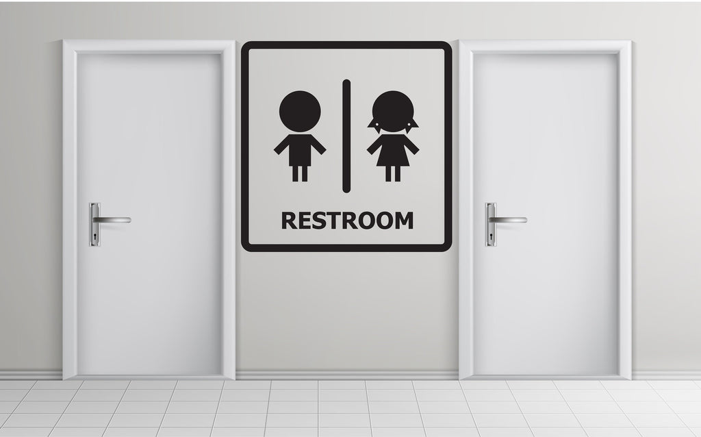 Kids Bathroom Sign Decal, Kids Bathroom Door Decor, Toilett Restroom Sign, Girl Boy Kids Signs Vinyl Bathroom Stickers, Bathroom Signs 192LU