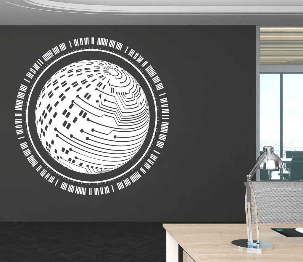 Circuit Board Wall Decal, Technology Vinyl Wall Art Decals, Computer Circuit Decor, Binary Code Software Science Wall Sticker Office 168LU