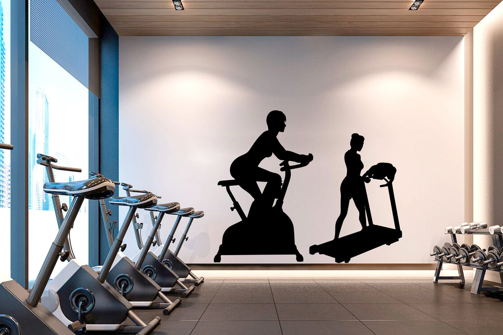 Girl Fitness Vinyl Gym Wall Decal, Gym Bike, Run Gym Decal, Fitness Collage, Gym Wall Art Gym Decor Gym Wall Decor Motivational Art 198LU