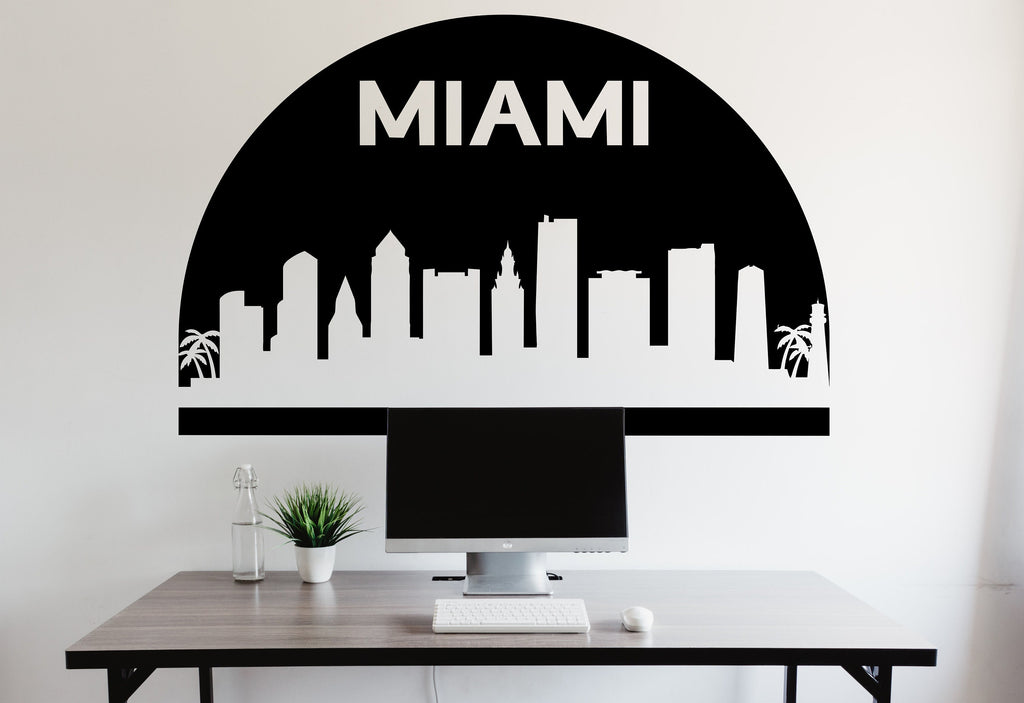 Miami City Skyline Arch Wall Decal Vinyl Sticker City Miami Florida Decal Vinyl Sticker Home Decor Headboard Decal Living Room Office 175LU