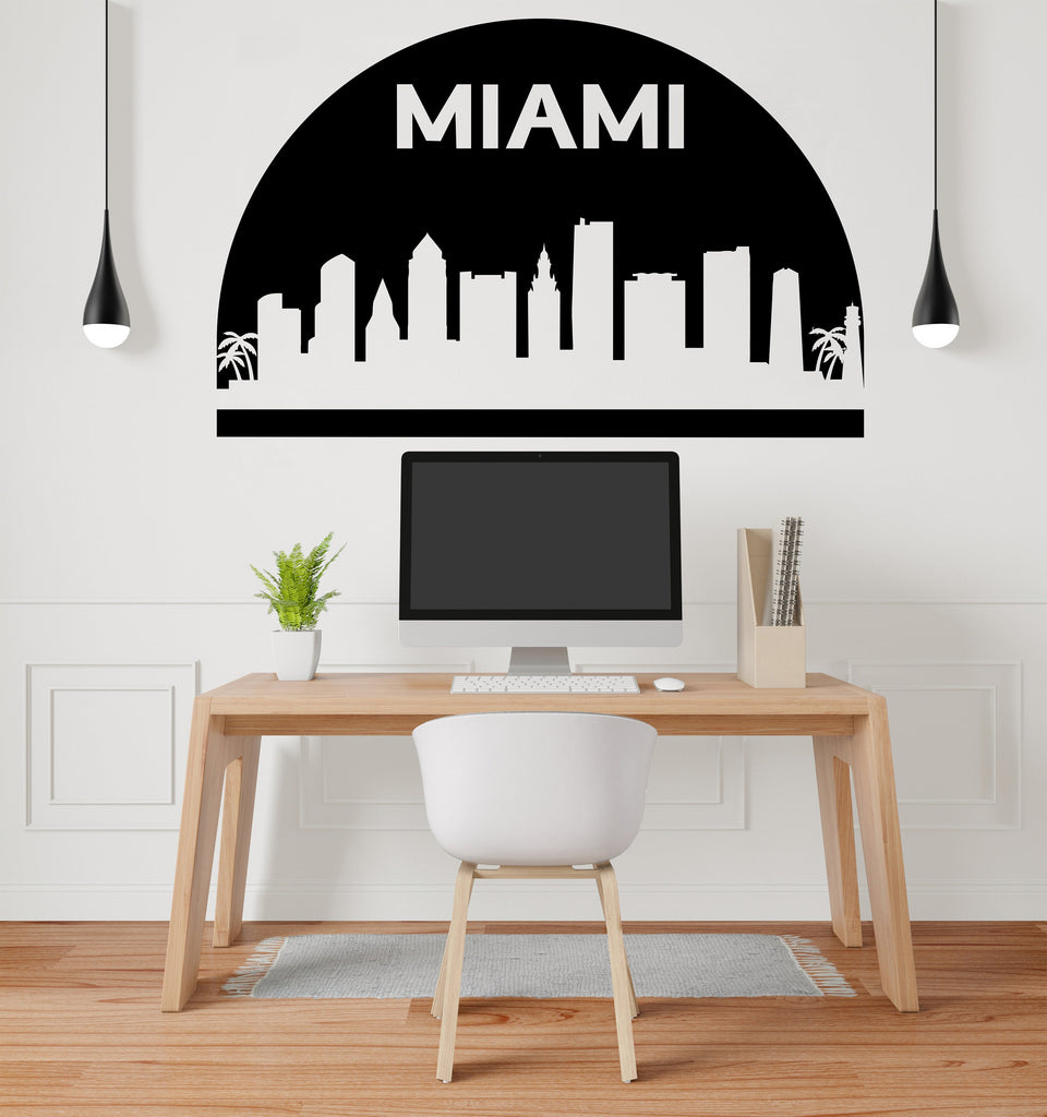 Miami City Skyline Arch Wall Decal Vinyl Sticker City Miami Florida Decal Vinyl Sticker Home Decor Headboard Decal Living Room Office 175LU