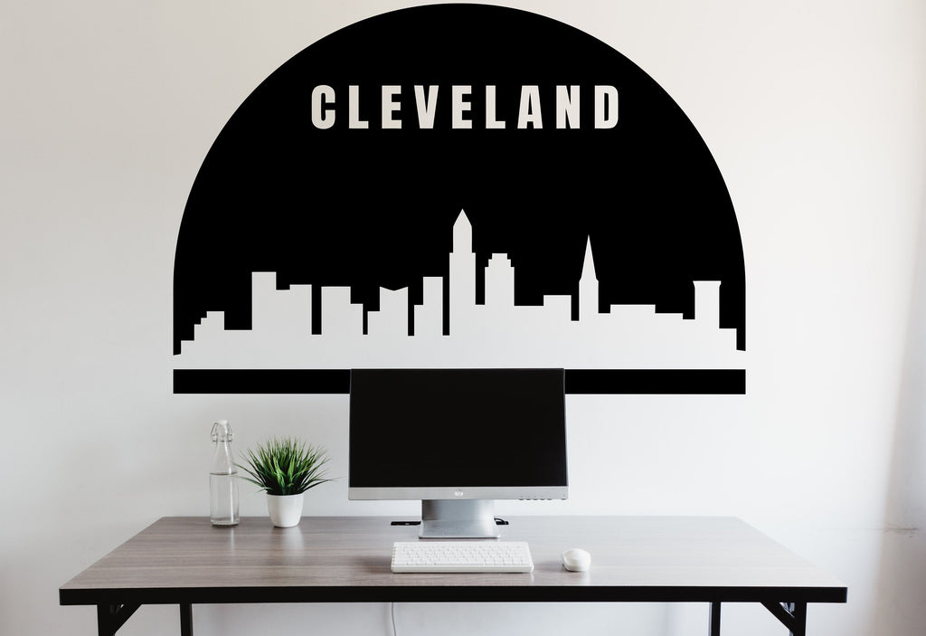 Cleveland City Skyline Arch Wall Decal Sticker City Cleveland Ohio Decal Vinyl Sticker Home Decor Headboard Decal Living Room Office 176LU