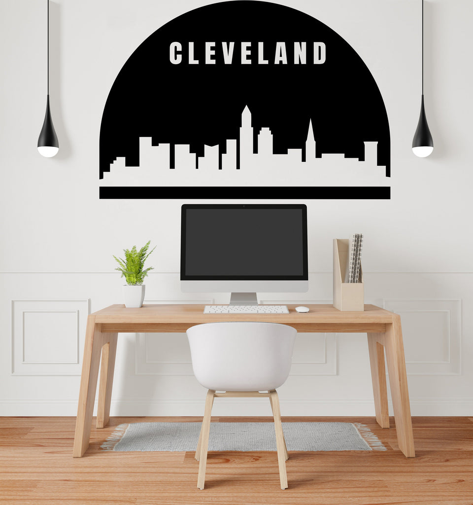 Cleveland City Skyline Arch Wall Decal Sticker City Cleveland Ohio Decal Vinyl Sticker Home Decor Headboard Decal Living Room Office 176LU