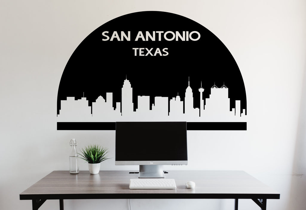 San Antonio City Skyline Arch Wall Decal Sticker San Antonio Texas Decal Vinyl Sticker Home Decor Headboard Decal Living Room Office 177LU