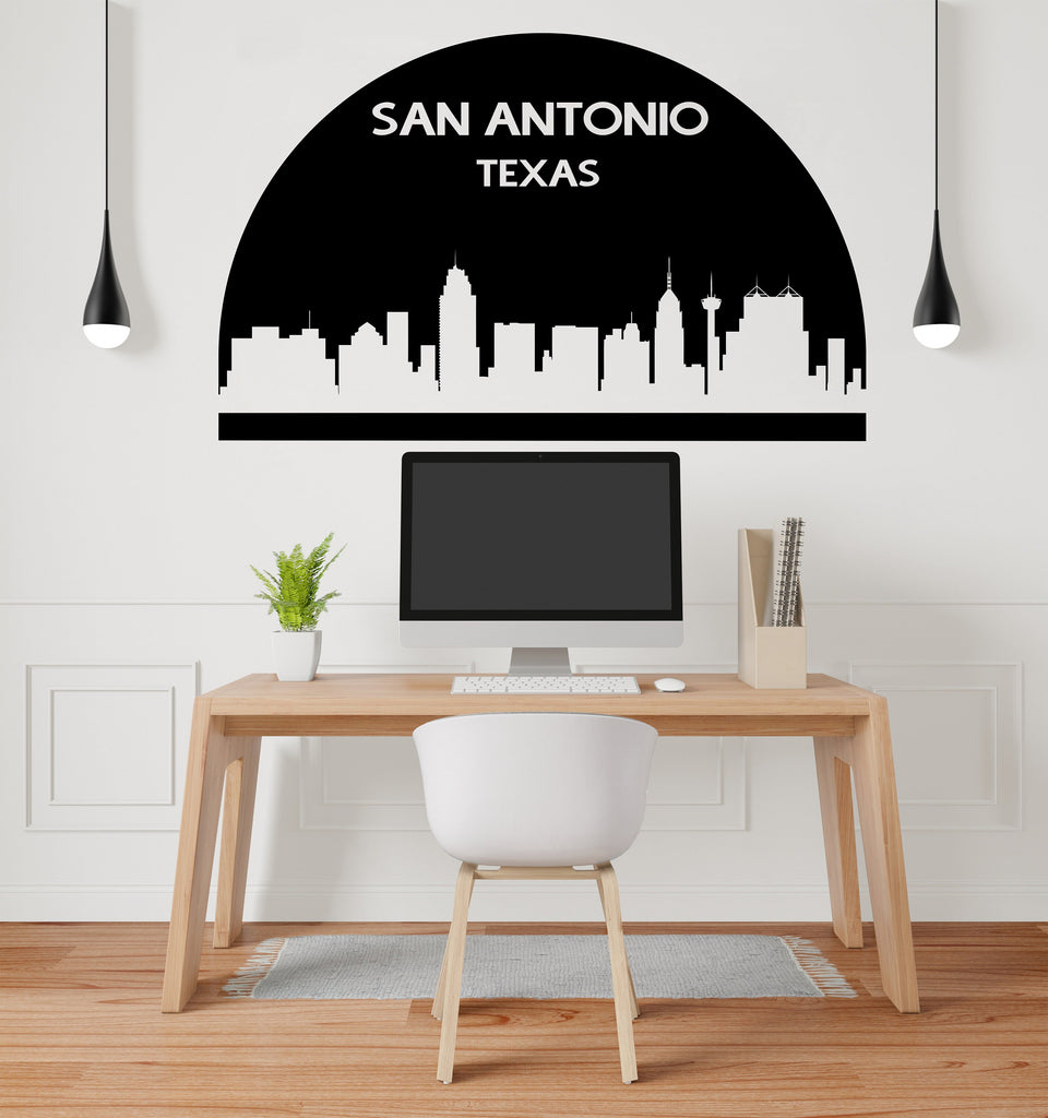 San Antonio City Skyline Arch Wall Decal Sticker San Antonio Texas Decal Vinyl Sticker Home Decor Headboard Decal Living Room Office 177LU