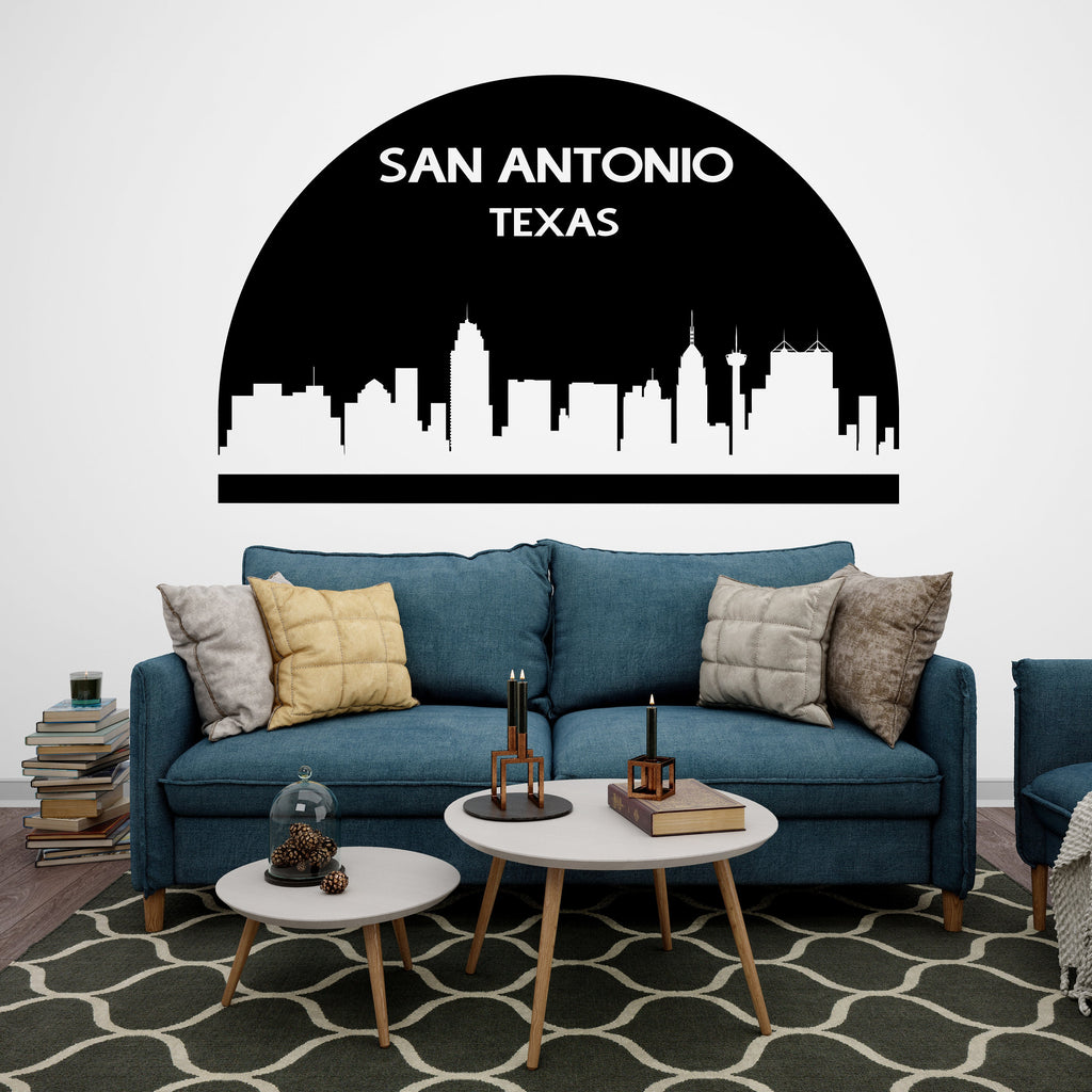 San Antonio City Skyline Arch Wall Decal Sticker San Antonio Texas Decal Vinyl Sticker Home Decor Headboard Decal Living Room Office 177LU