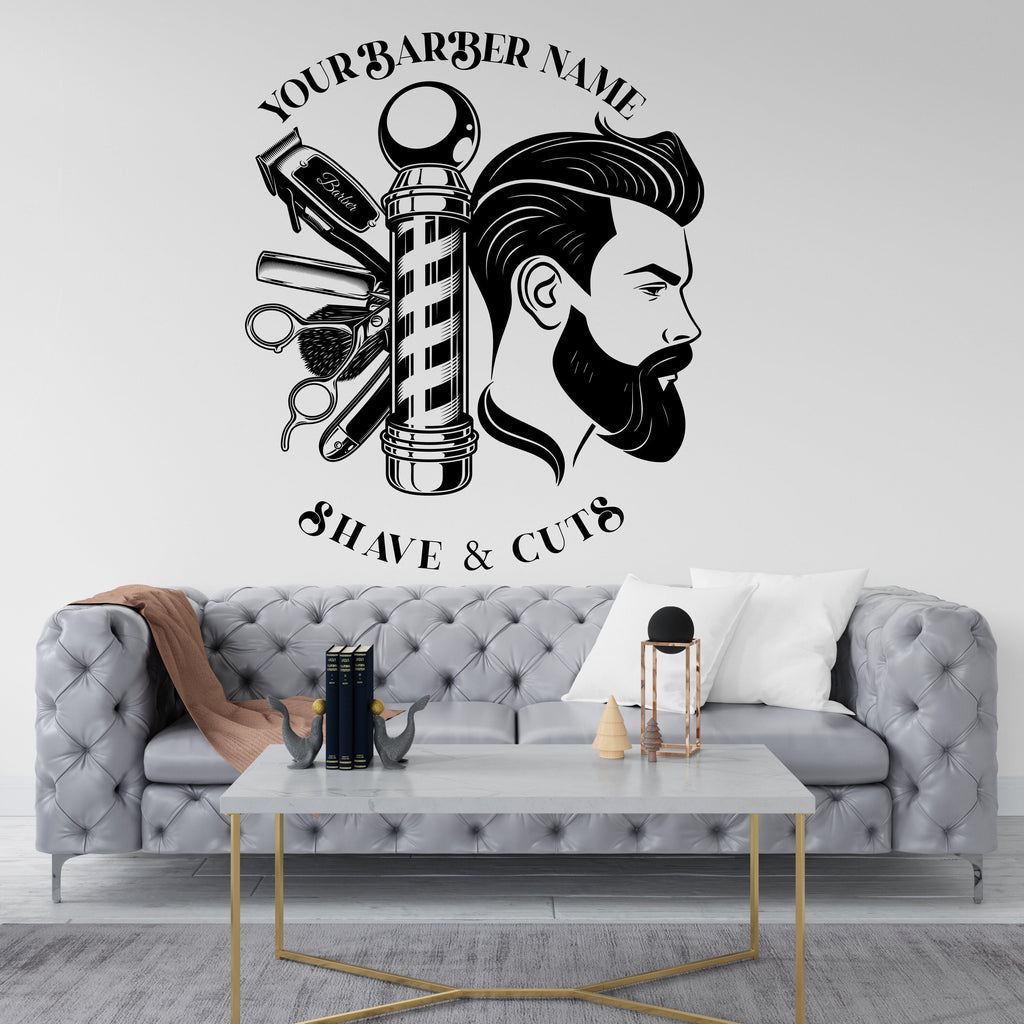 Barber Wall Decal, Barber Wall Decal, Barbershop Wall Decor, Custom Decals Razor Wall Art 111RS
