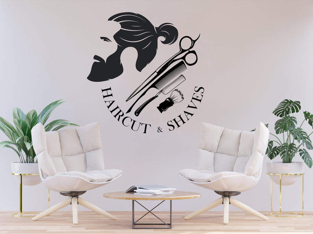 Barber Wall Decal, Barber Wall Decal, Barbershop Wall Decor, Custom Decals Razor Wall Art, Hair Salon Haircut Shaves Mens decor 180LU