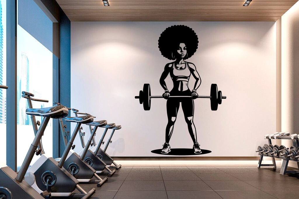Gym Wall Decal Fitness Wall Art Afro American Girl Decor Crossfit Wall Decal Crossfit Gifts Home Gym Wall Sticker Motivational Decal 124RS