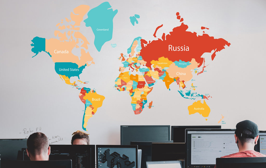 World Map Wall Decor, World Map Wall Decal, Geography Wall Decal Stickers, Earth Wall Art Vinyl, Office Decor Travel Agency Decoration 204LU