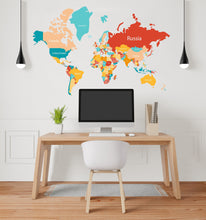Load image into Gallery viewer, World Map Wall Decor, World Map Wall Decal, Geography Wall Decal Stickers, Earth Wall Art Vinyl, Office Decor Travel Agency Decoration 204LU