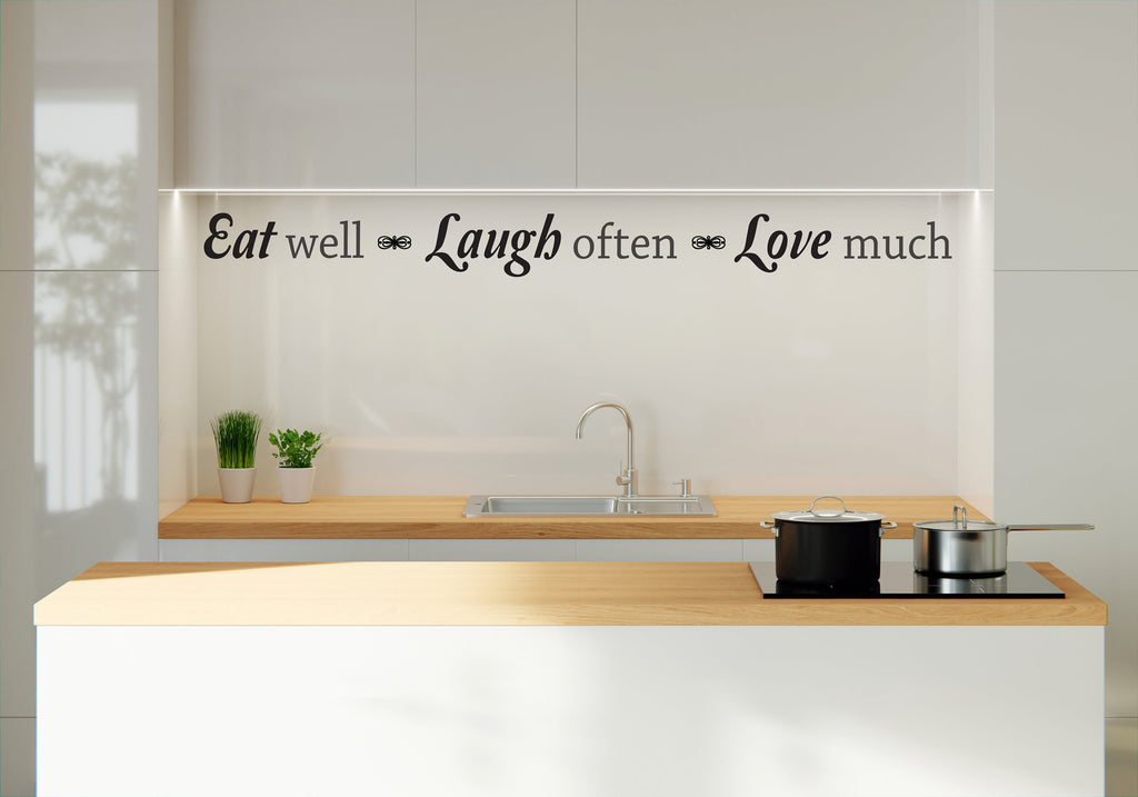 Eat Well Laugh Often Love Much Wall Decal sticker Kitchen Quote Kitchen Decor Vinyl Wall Lettering Dining Wall Vinyl Decal Sticker 207LU