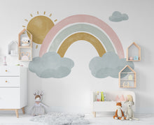Load image into Gallery viewer, Watercolor Rainbow Sun Wall Decal, Nursery Wall Decal, Kids Room Wall Decals, Baby Shower Decor, Baby Boy Gift, Rainbow Decal for Kids 211LU