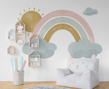 Load image into Gallery viewer, Watercolor Rainbow Sun Wall Decal, Nursery Wall Decal, Kids Room Wall Decals, Baby Shower Decor, Baby Boy Gift, Rainbow Decal for Kids 211LU