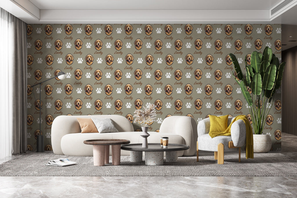 Goldendoodle dog wallpaper Dog Peel and stick Pet Lover Living Room Decor Wall Bathroom Decal Doggie Puppy Mural 132RS