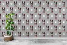 Load image into Gallery viewer, Boston Terrier dog wallpaper Dog Peel and stick Pet Lover Living Room Decor Wall Bathroom Decal Doggie Puppy Mural 132RS