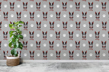 Load image into Gallery viewer, Boston Terrier dog wallpaper Dog Peel and stick Pet Lover Living Room Decor Wall Bathroom Decal Doggie Puppy Mural 132RS