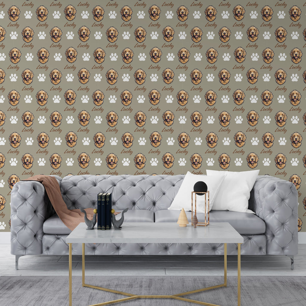 Goldendoodle dog wallpaper Dog Peel and stick Pet Lover Living Room Decor Wall Bathroom Decal Doggie Puppy Mural 132RS