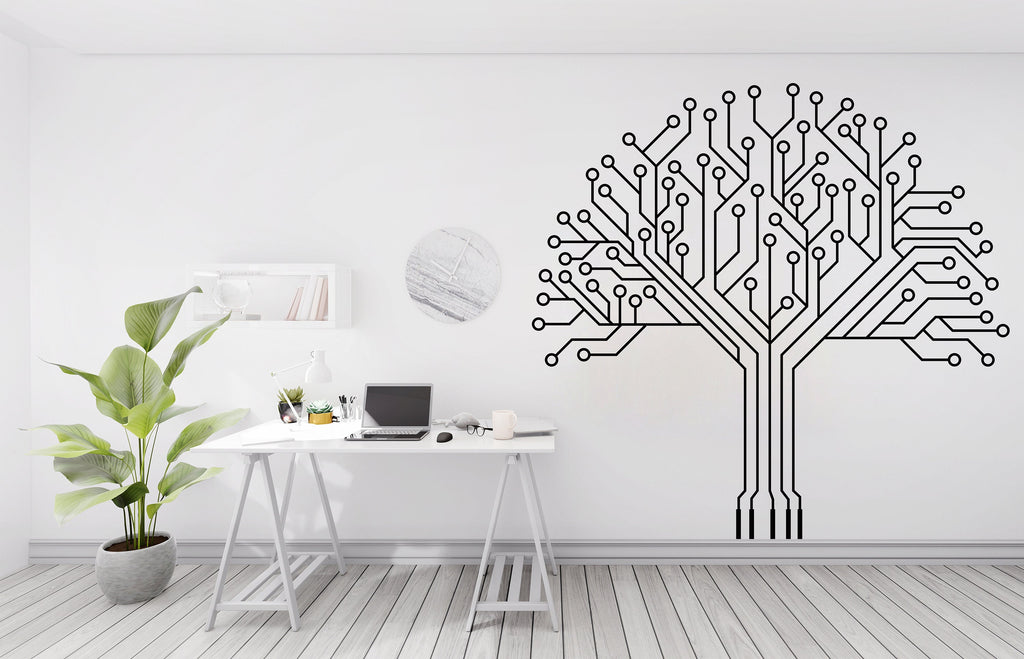 Circuit Board Tree Wall Decal, Technology Vinyl Wall Art Decals, Company Name Decal, Office Decor, Business Wall Decal Wall Art Office 214LU